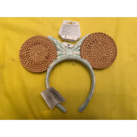 NWT 2024 Disney Parks Minnie Mouse Summer Tropical Palm Tree Rattan Ear Headband